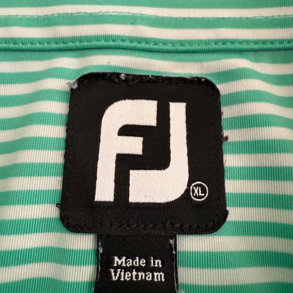 FootJoy Mens XL Striped Golf Polo Royal Palm CC Naples Green White‎ Short Sleeve